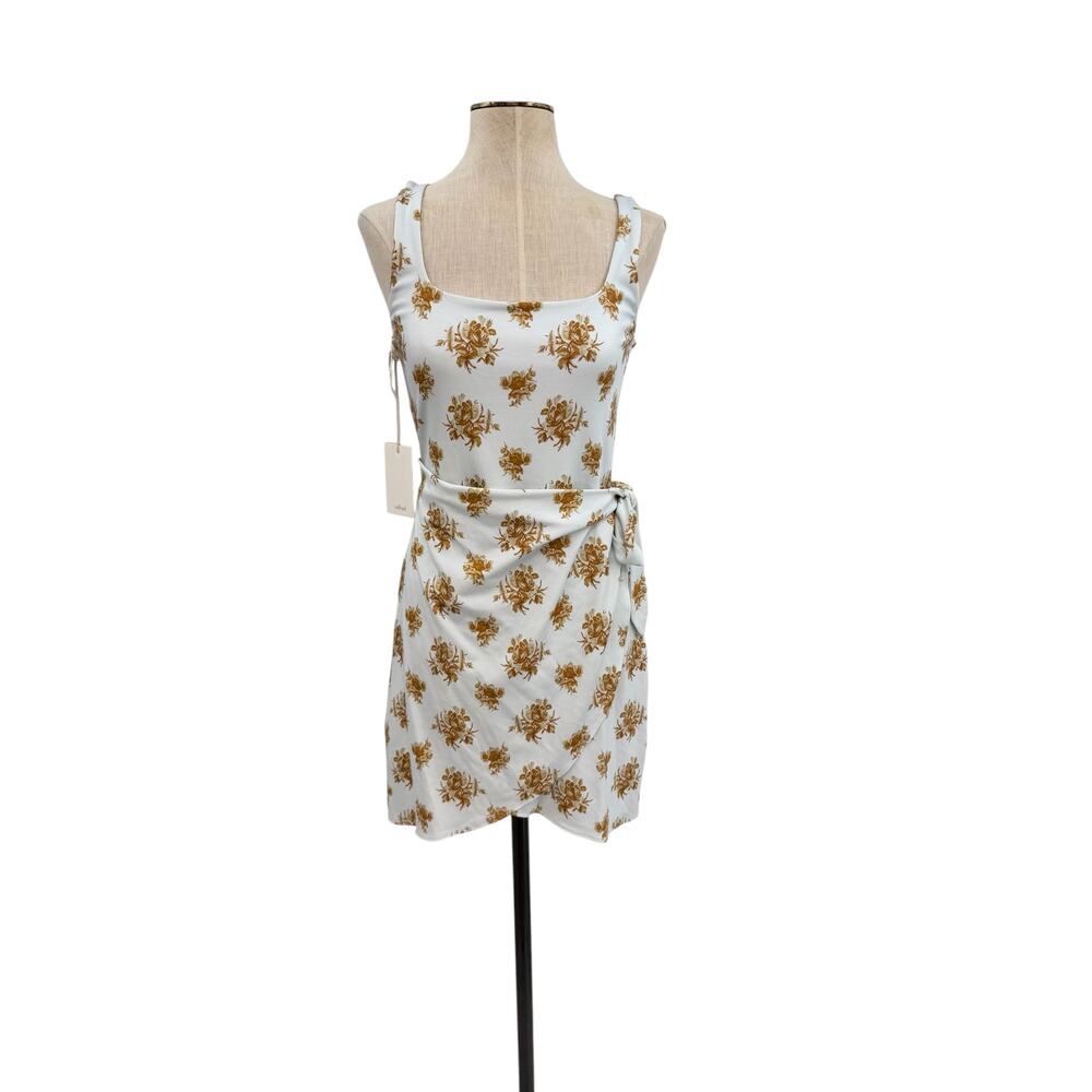 Aritzia Wilfred Saturn Mini Wrap Dress Snowmelt Blue Maplewood Floral NWT Size M - Picture 2 of 13